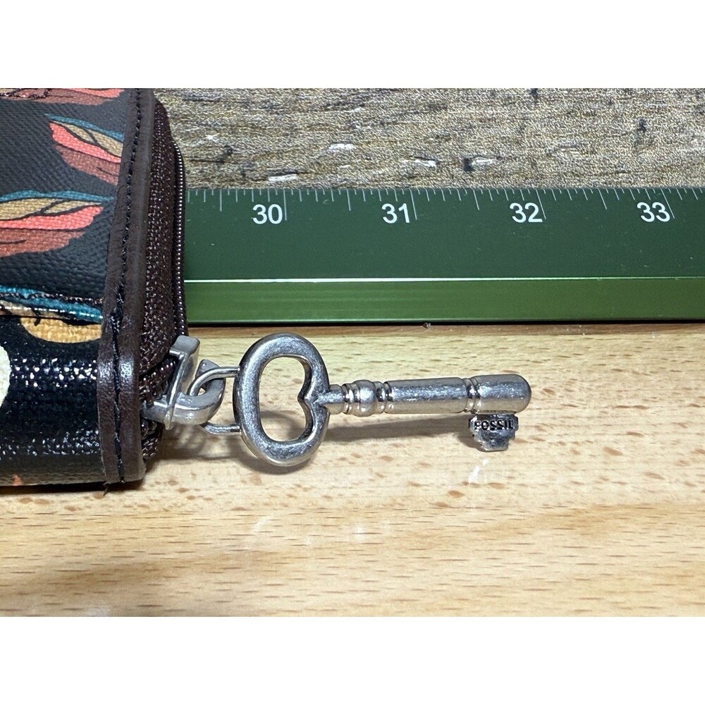NEW Authentic Fossil Key-Per Brown/Orange Swan Print Card Wallet Fall Colors - Picture 15 of 16